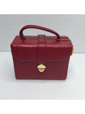 Vintage Wolf Designs Genuine Leather Red Mini Jewelry Case Coin Purse